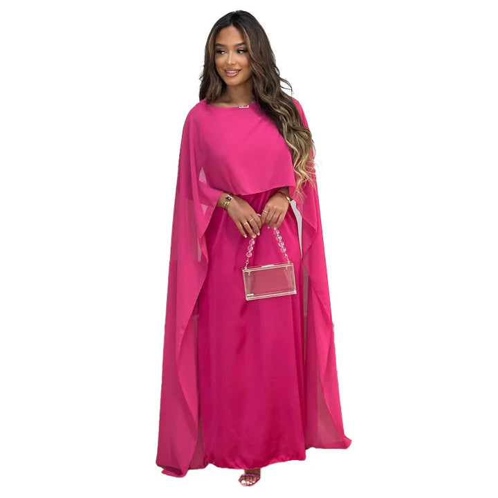 Chiffon Temperament O-neck Long High Waist Party Muslim Dress Dubai Abayas Evening Dress