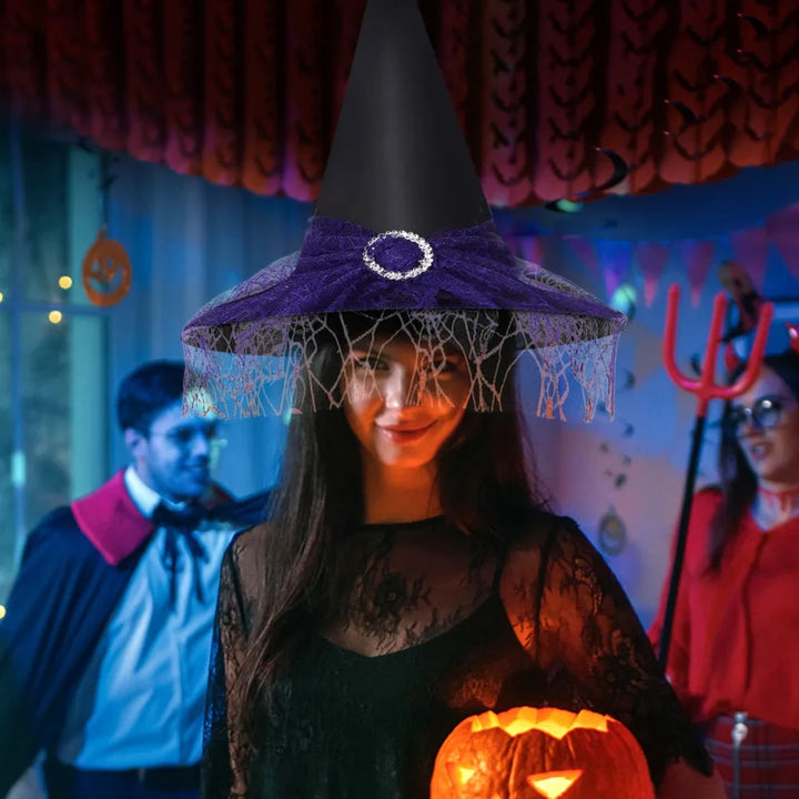 Halloween Witch Hat Decoration Props Reusable Witches Hats Cloth Adult Children Cosplay Hat Prop Party Cosplay Polyester Taffeta