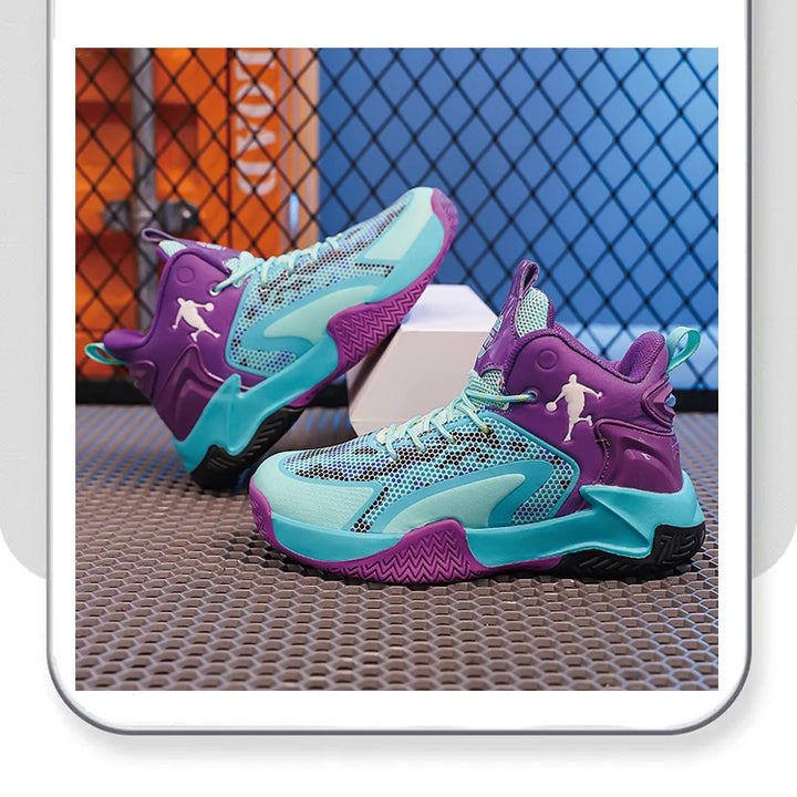 Childrens Basketball Shoes Big Kid Non Slip High-top Sport Training Sneakers Lightweight Outdoor Basketball Boots for Boy Yout