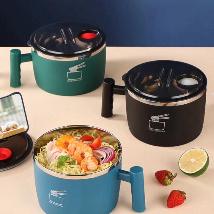 Stainless Steel Bowl With Lid For Instant Noodles Sealed And Portable Drain Bowl For Kitchen Utensils Instant Noodle Partner