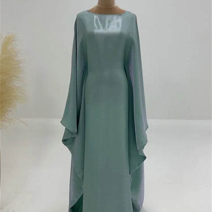 Tossy Autumn Loose Shiny Maxi Dress Butterfly Batwing Long Sleeve Muslim Clothes Party Solid Female Long Dress New