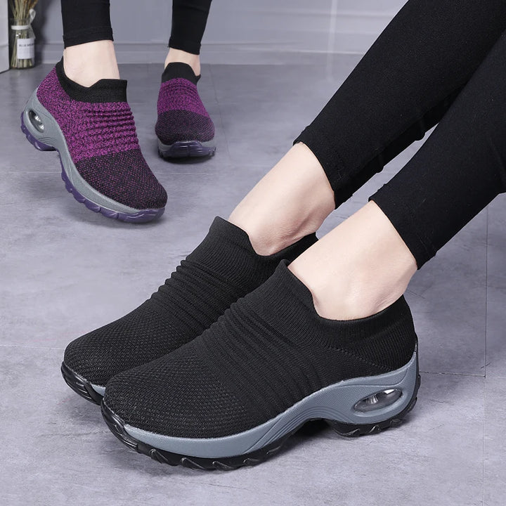 Women's Walking Shoes Fashion Air Cushion Thick Bottom Sneakers Slip-on Lightweight Breathable Casual Shoes