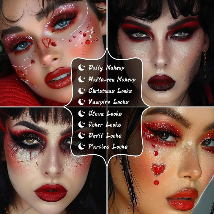 UCANBE Red Eyeshadow Makeup Palette, 15 Colors Burgunry Gray Silver Shimmer Matte Glitter for Halloween Christmas Vampire Clown