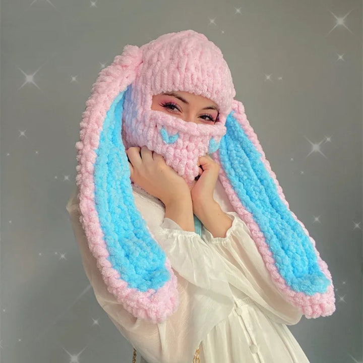 Halloween Funny Rabbit Ears Creative Knitted Hat Beanies Warm Full Face Cover Ski Mask Hat Windproof Balaclava Hat Outdoor Sport
