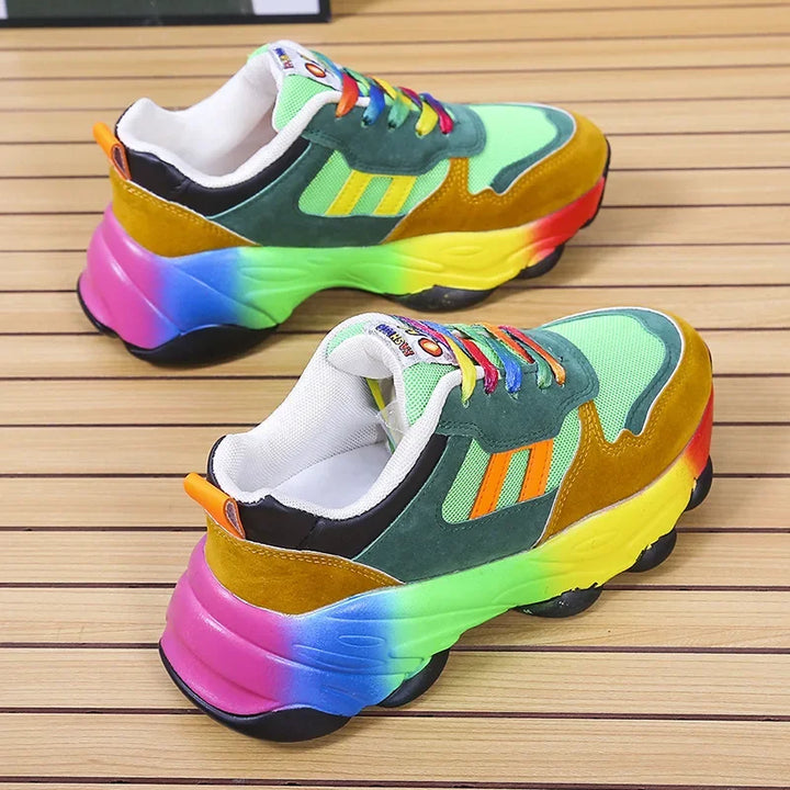 Women's Sneakers Tennis Womens Casual Running Shoes Rainbow Vulcanized Shoes Lace-uos Platform Shoes Comfortable Tenis De Mujer