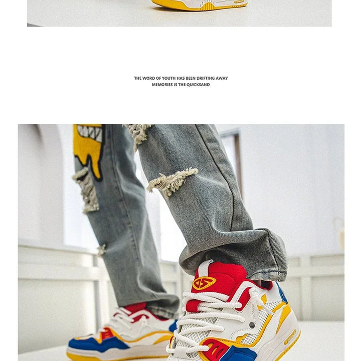 Men's Vulcanized Shoes Trendy Personalized Teenagers Casual Shoes Round Toe Lace-Up Plus Size Platform Shoes Men Shose For Sale
