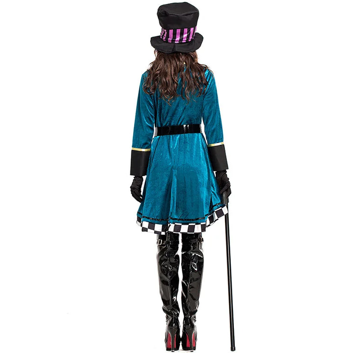 Halloween Alice In Wonderland Clock Mad Hatter Cosplay Costume Sexy Adult Women Magic Show Tuxedo Fancy Dress