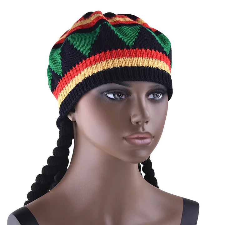 Handmade Crochet Knit False Braid Hat Jamaican Bob Rasta Beanie Cap Dreadlocks Wig Bob Marley Caribbean Fancy Dress Up Headwear
