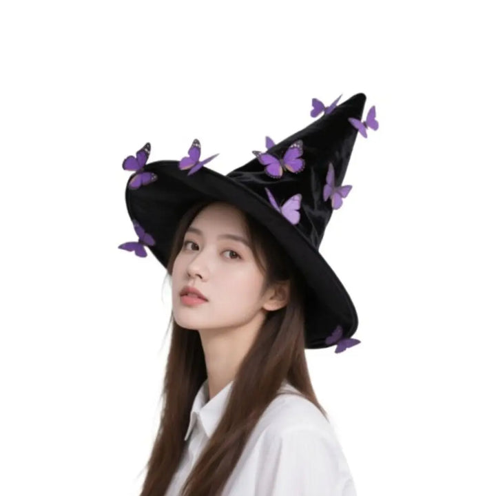 Colorful Halloween Witch Hat Velvet Party Props Butterfly Wizard Cap Cosplay Accessories Halloween Black Cap Dress Up Headgear