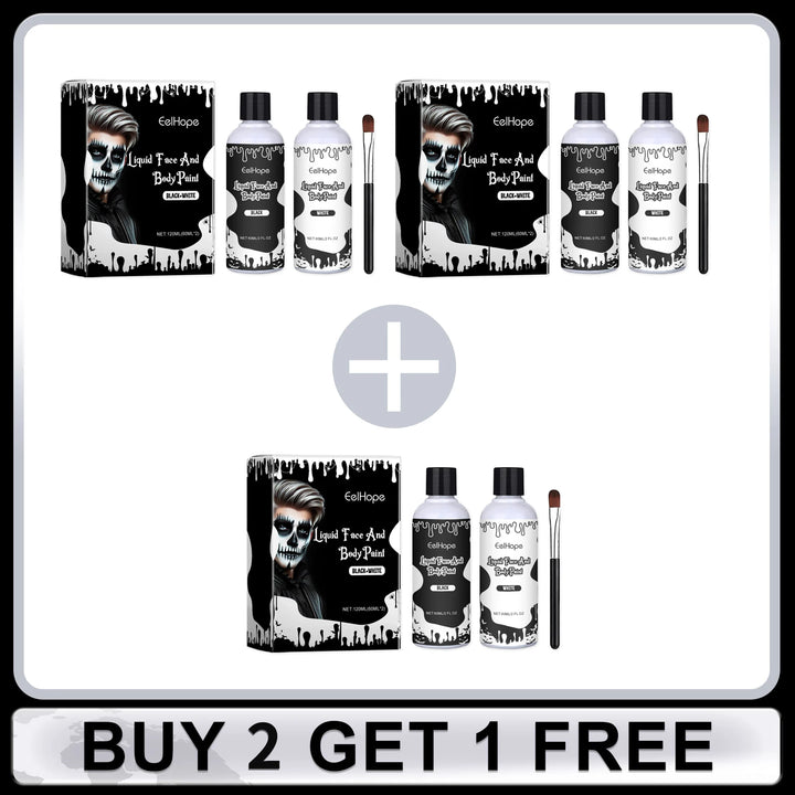 Halloween Party Liquid Face and Body Paint Black White High Coverage Long Lasting Color Vampire Makeup DIY for Paint Party 120ml
