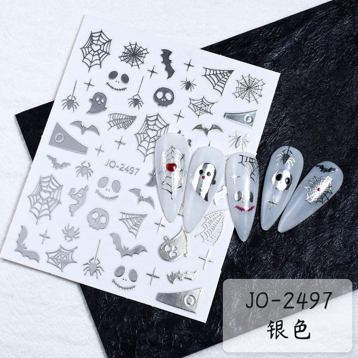 Halloween Cartoon Ghost Design Nail Art Stickers with Spider Skeleton Pattern Nail Decoration Decals
