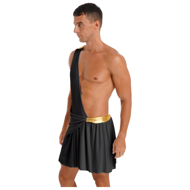 Halloween Ancient Greek Warrior Cosplay Costume Mens One Shoulder Strap Contrast Color Ruffle Skirt Carnival Theme Party Wear