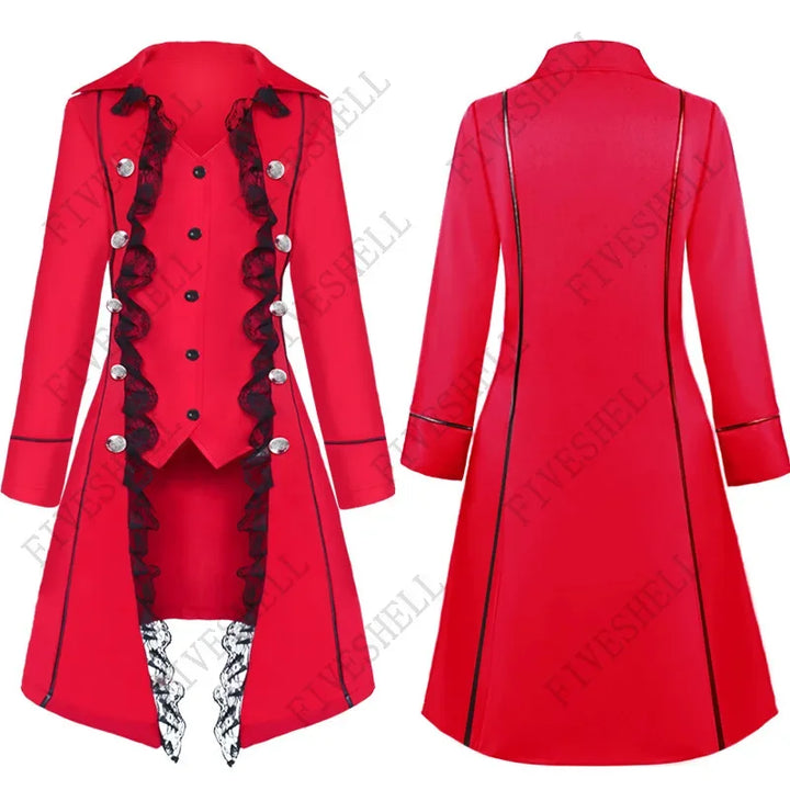 Halloween Cosplay Costumes Medieval Victorian Women Outwear Steampunk Gothic Tailcoat Button Retro Lace Long Pirate Jackets Coat