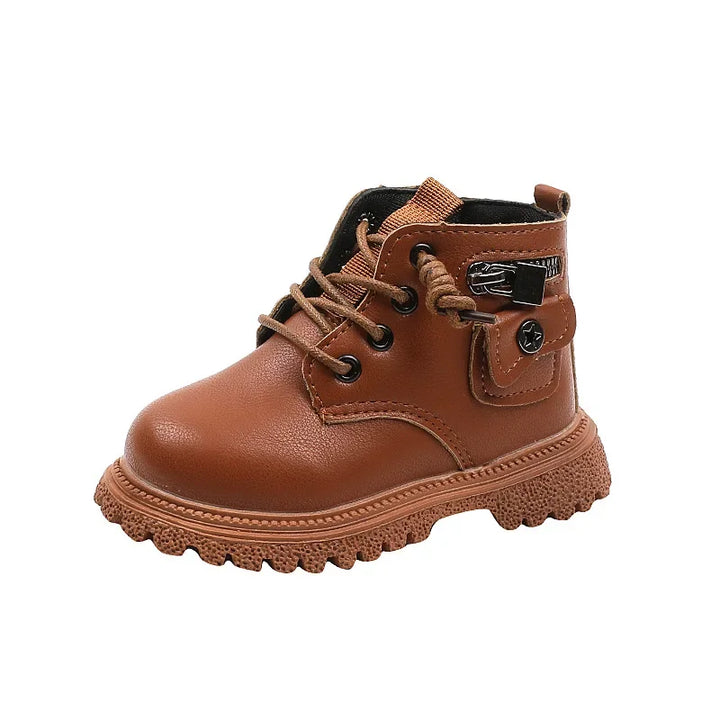 Kids Boots for Boys Spring Autumn Children's Causal Ankle Boots Fashion Black Versatile Girls School Leather Boots Side Zipper