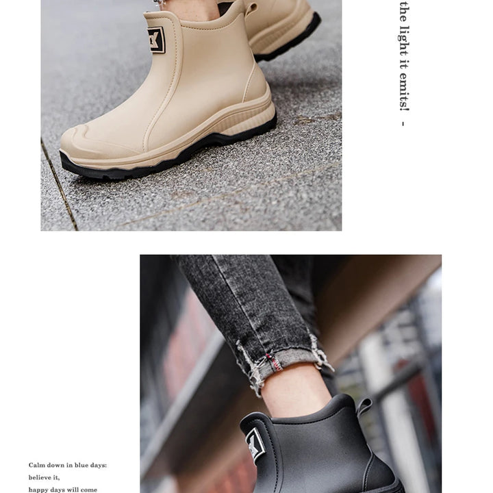 Women Waterproof Boots New Style Elastic Mouth Ankle Boots Mid Top Rain Shoes Non Slip Outdoor Indoor Chelsea Water Boot Woman