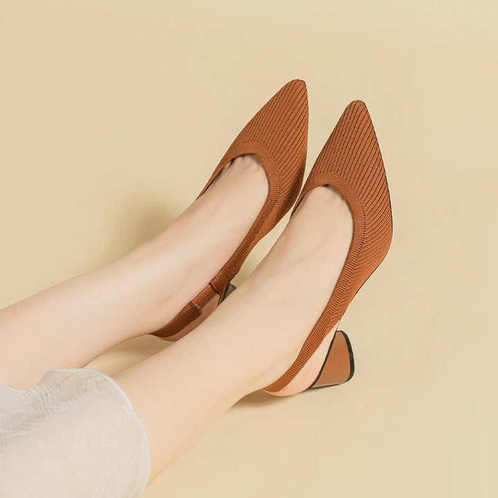 DIMANYU Women Dress Shoes Knitted Solid Color Toe Back Trip Fashion Sandals Women Pointed Toe Shallow Sidespace Women Sandals