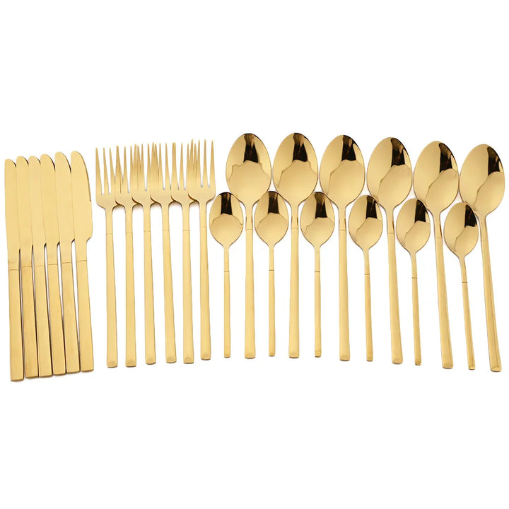 24Pcs Black Dinnerware Set Knife Fork Coffee Spoon Cutlery Set Stainless Steel Flatware Western Kitchen Silverware Tableware