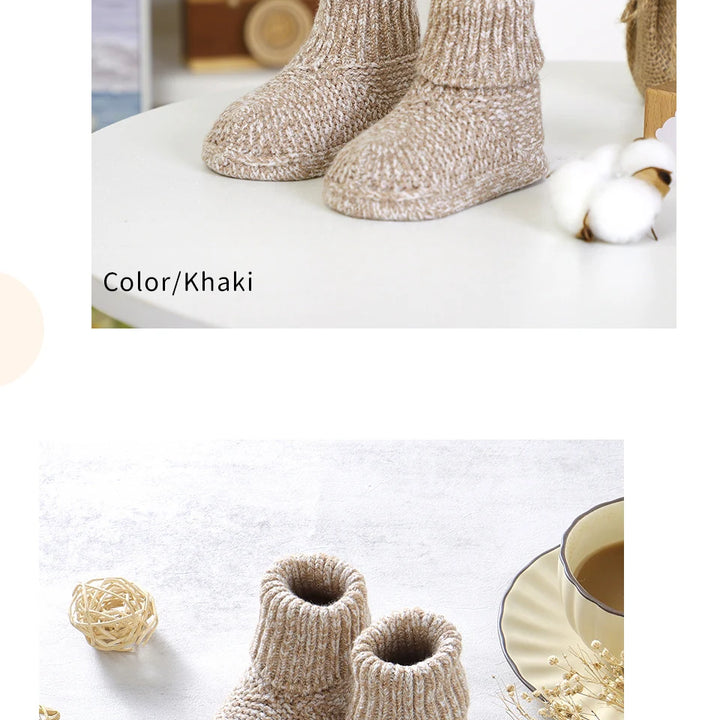 Baby Booties Newborn Boys Girls Hand Knit Boots Non-Slip Warm Infant First Walkers 0-12M Toddler Outdoor Indoor Floor Crib Shoes