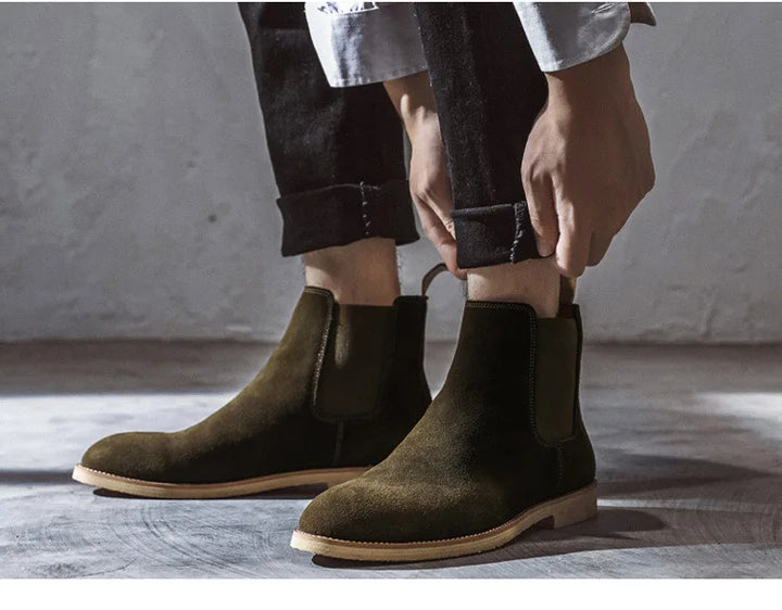 Man Retro Suede Genuine Leather Chelsea Boots Men Fashion Short Ankle Boot Casual British Style High-Top Shoes