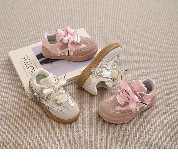 Kids Skate Sneakers for Girls 2025 Autumn New Toddler Walking Shoes Cute Ornament Non-slip Retro Comfort School Sports Sneakers