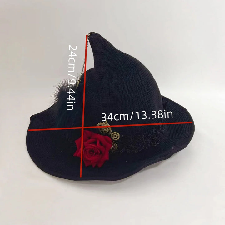 Halloween Witch Hat Gothic Props Vintage Large Bowknot Cosplay Party Wizard Hat Wide Brim Bucket Hat   Costume Accesso