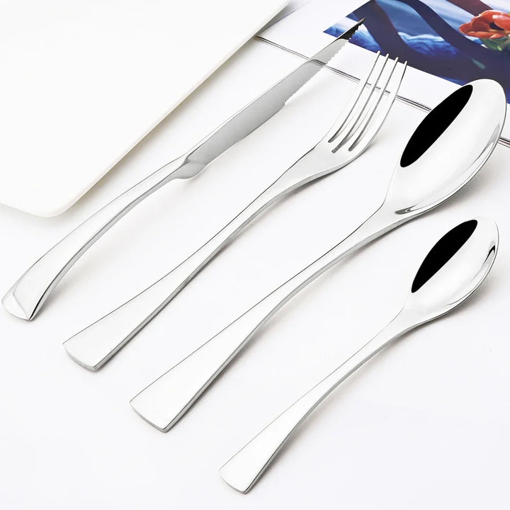 24Pcs Shiny Black Cutlery Set Stainless Steel Dinnerware Sharp Steak Knife Forks Coffee Spoons Tableware Kitchen Silverware Set