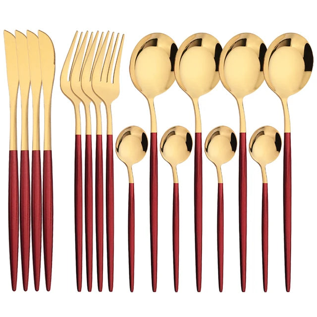 16Pcs Green Gold Dinnerware Stainless Steel Cutlery Set Knife Fork Tea Spoon Dinner Flatware Set Kitchen Silverware Tableware