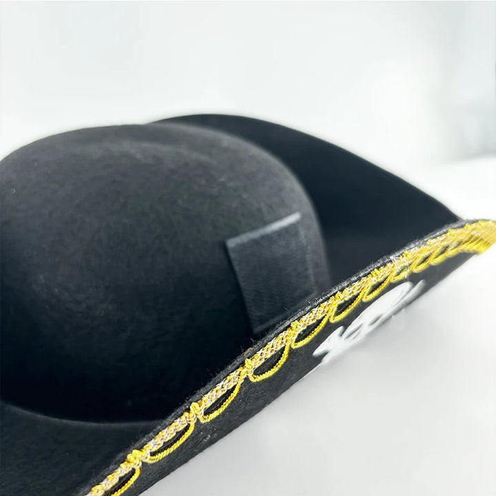 Adults Black Pirate Hats with Skull Pattern Halloween Cosplay Props Parties Caribbean Pirate Costume Hats LED Glowing Party Hat