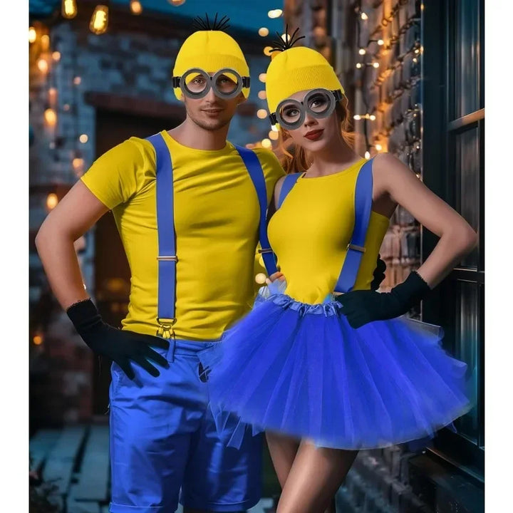 Disfraz disguise Funny Halloween Costume Accessories Adult,Goggles Glasses/Yellow Beanie/Gloves for Men Women Cosplay Party Set