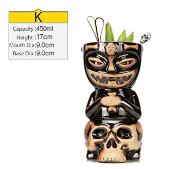 Tiki Mugs Ceramic Hawaiian Luau Party Mugs Drinkware, Cute Exotic Cocktail Glasses, Tiki Bar