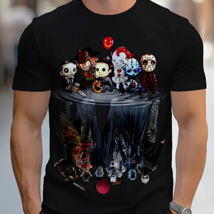 Halloween Funny Character Print Men's  Short-sleeved Sports T-Shirt Comfortable And Versatile Sports Style Comfortable T-shirt