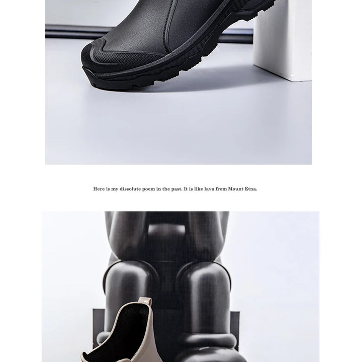 Women Waterproof Boots New Style Elastic Mouth Ankle Boots Mid Top Rain Shoes Non Slip Outdoor Indoor Chelsea Water Boot Woman