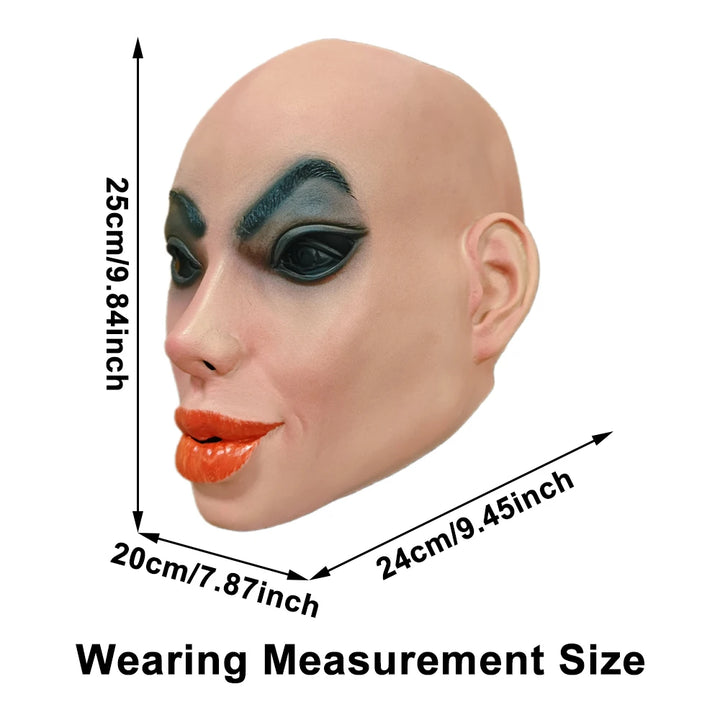 New Realistic Heavy Makeup Female Latex Mask Full Head Creepy Beauty Head Cover Halloween Cosplay Horror Party Costume Accessory