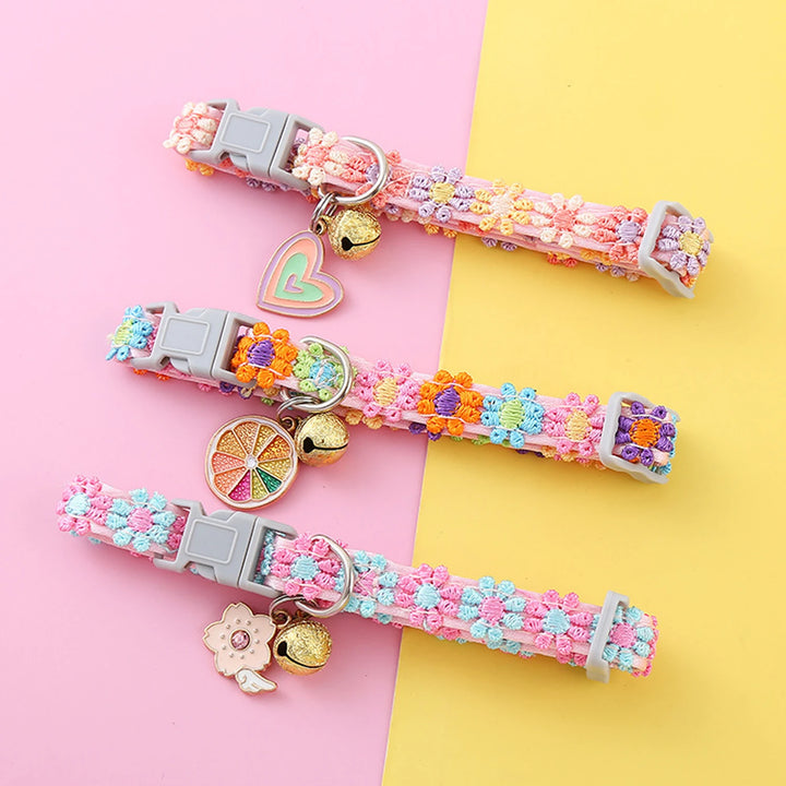 Pet Collar With Bell Cartoon Footprint Colorful Dog Puppy Kitten Collar Adjustable Safety Bell Ring Necklace Pet Accessories 1Pc