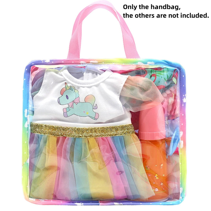 Newborn Doll Accessories Kit with Clear Display Rainbow Carrying Bag Transparent Display Window Fit 14inch Dolls Doll Travel Set