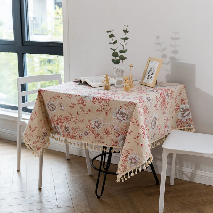 Flower Pattern Tablecloth Cotton Linen Blend Rectangular Dining Table Cover for dining Buffet Parties and Camping Decoration