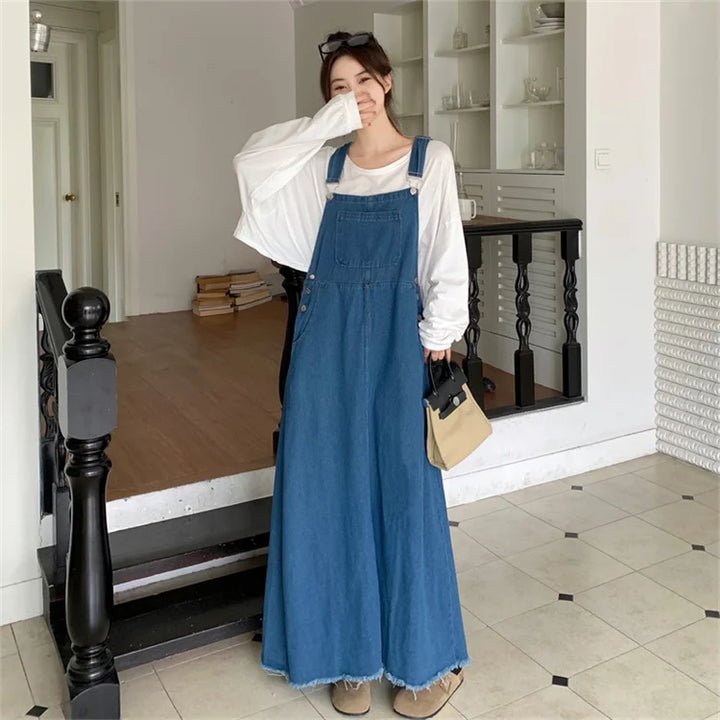 New Large Size Denim Strap Dress Loose and Versatile Sleeveless Long  S-5XL