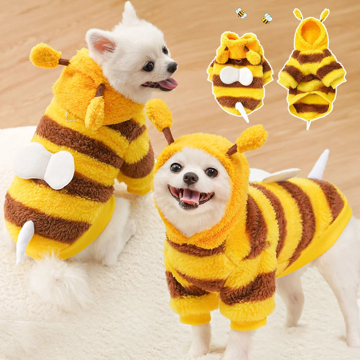 1.5-10kg Puppy Pet Clothes Bee Style Plush Costume Cat Pet Clothes Autumn Winter Plush Warm Clothing Dog Clothes For Small Dogs