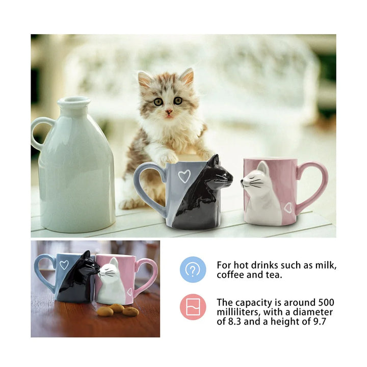 2PCS Kiss Cat Cups Mugs Matching Couples Stuff Ceramics Mugs For Girlfriend Wife Valentines Day Couple Drinkware Wedding Gift