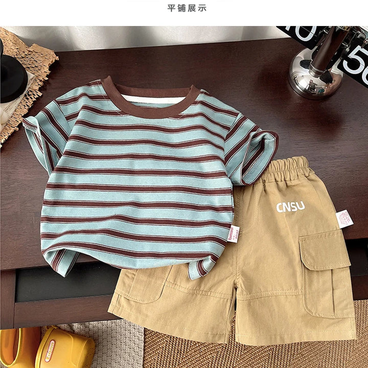 Kids Boys Striped Clothes Sets Baby Tee Shirt + Pants Infant Toddler Children Wear T-shirt + Shorts Outfits Suits 1-4 Years