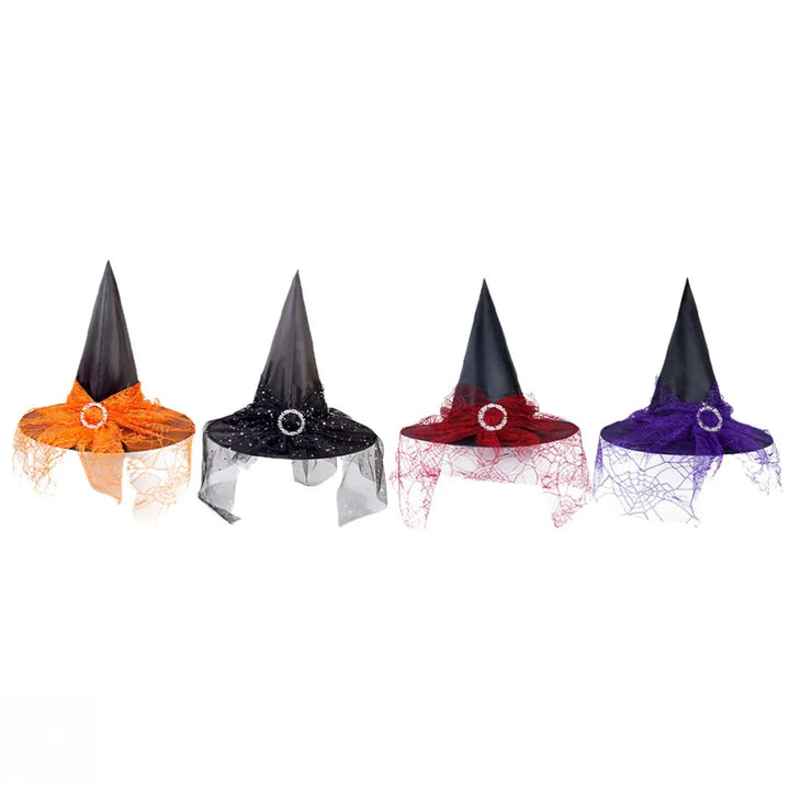 Halloween Witch Hat Decoration Props Reusable Witches Hats Cloth Adult Children Cosplay Hat Prop Party Cosplay Polyester Taffeta