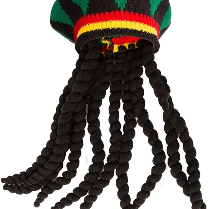 Handmade Crochet Knit False Braid Hat Jamaican Bob Rasta Beanie Cap Dreadlocks Wig Bob Marley Caribbean Fancy Dress Up Headwear