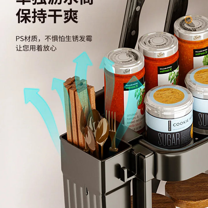 Kitchen Storage Rack, Multi-Purpose Spice Organizer, Countertop Utensil Holder for Knives, Chopsticks, Oil, Salt, Soy Sauce, Vin