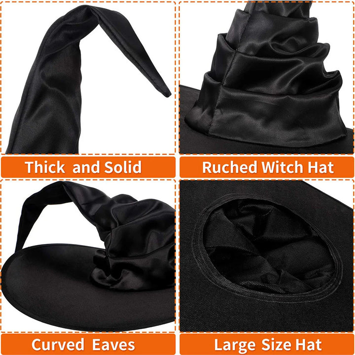 Halloween Witch Hat Black Folds Wizard Hats for Women Men Masquerade Party Carnival Costume Cosplay Props Halloween Decorations