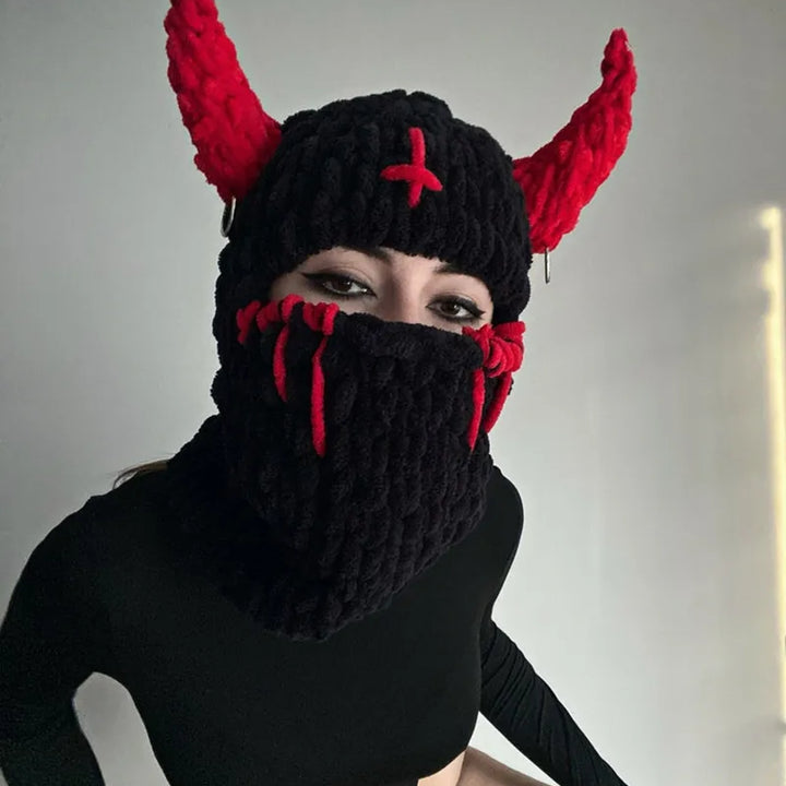 Halloween Funny Rabbit Ears Creative Knitted Hat Beanies Warm Full Face Cover Ski Mask Hat Windproof Balaclava Hat Outdoor Sport