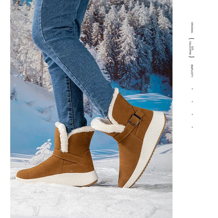 New Fashionable Bow Round Toe Elegant Snow Boots Winter Flat Wear-resistant Soft Students Plus Velvet Warm Women's Shoes