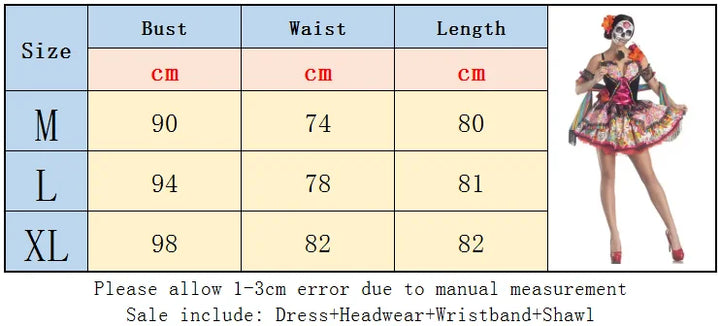 Halloween Costumes for Women Skull Flower Fairy Ghosts Bride Dress Mexico Day Of The Dead Skull Zombie Vampire Cosplay