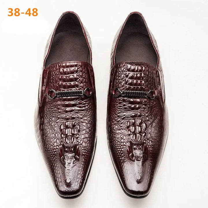 Classic Men's Slip-on Leather Dress Shoes Luxury Fashion Office Casual Business Men Formal Shoes Alligator Pattern Male Loafers