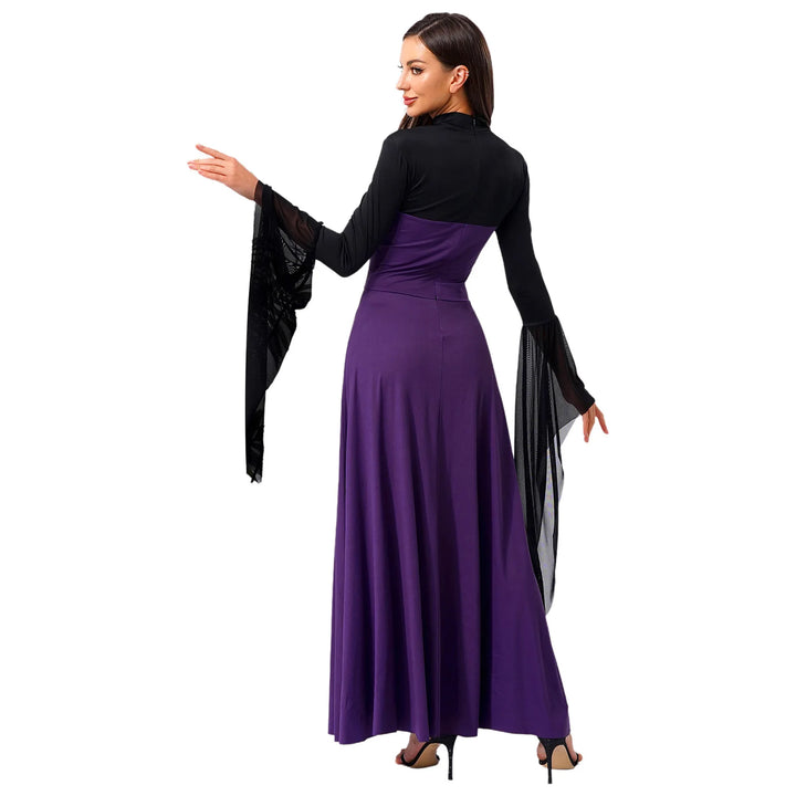 Halloween Costume Vampire Witch Cosplay Costume for Women Flared Mesh Cuffs Medieval Witch Maxi Dresses Masquerade Party Dress