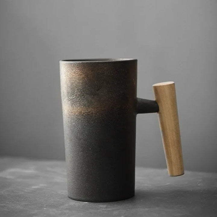 Ceramic Mug with Wooden Handle Coffee Cup Oatmeal Breakfast Cups Couple Water Cups Milk Mug Milk Tea Cup Juice Glasses Tea Mugs